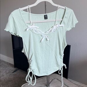 SHEIN Mint Green Ribbed Lace-Trim Camisole Top